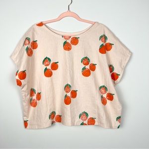 Brooke Ciocco X Julie Peach Tangerine Block Printed Boxy Linen Top Cropped Shirt